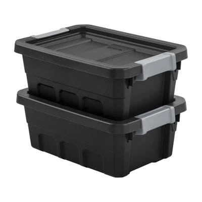 Sterilite 4 Gallon Stackable Rugged Industrial Storage Tote Containers With Latching Clip Lids For Garage, Attic, Or Worksite Storage, Black 5 Sterilite 4 Gallon Stackable Rugged Industrial Storage Tote Containers With Latching Clip Lids For Garage, Attic, Or Worksite Storage, Black - Image 3