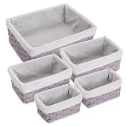 Juvale 5 Piece Set Woven Nesting Storage Baskets, Decorative Wicker Bins For Organizing, Lavender, 3 Sizes -Baxton Studio Store GUEST 67d73135 e429 4130 8a5d 160014eeebb7