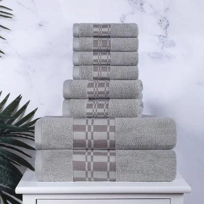 100% Cotton Medium Weight Geometric Border 8 Piece Assorted Bathroom Towel Set By Blue Nile Mills 3 100% Cotton Medium Weight Geometric Border 8 Piece Assorted Bathroom Towel Set By Blue Nile Mills