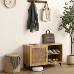 Freya 24.4" Height Shoe Rack Multifunctional 2-Tier Organizer And 1 Storage Rattan Mesh Cabinet For 6 Pairs Shoes-Maison Boucle 13 Freya 24.4" Height Shoe Rack Multifunctional 2-Tier Organizer And 1 Storage Rattan Mesh Cabinet For 6 Pairs Shoes-Maison Boucle -Baxton Studio Store GUEST 6996d4f3 1bca 4bc7 b4b0 aa3c28f22c60