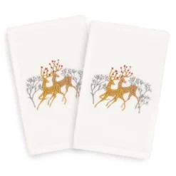 2pk Deer Pair Hand Towel Set White - Linum Home Textiles