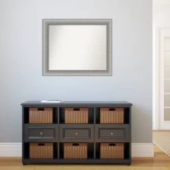 33" X 27" Non-Beveled Elegant Bathroom Wall Mirror Brushed Pewter - Amanti Art -Baxton Studio Store GUEST 6d6450b6 73bf 41c6 a786 1cb80566ae4b