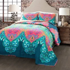 Boho Chic Quilt Set Turquoise/Navy - Lush Décor -Baxton Studio Store GUEST 6e02bf26 7203 44a4 8521 5f83e7325e96