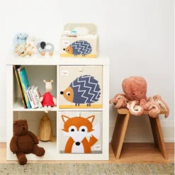 3 Sprouts Kids Childrens Collapsible Fabric 13 X 13 X 13 Inch Storage Cube Bin Box For Cubby Shelves, Orange Fox & Hedgehog (2 Pack) -Baxton Studio Store GUEST 6e26c7fe 50ab 4f53 8d31 70a8b326b8c2