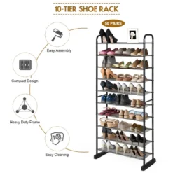 Costway 10-Tier Shoe Rack Space-saving Shoe Organizer W/Metal Frame Shoe Tower -Baxton Studio Store GUEST 6e329b80 23b1 4d39 9e9a 458ac53119c4