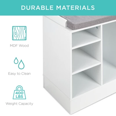 Best Choice Products 46in Shoe Storage Organization Rack Bench For Entryway, Bedroom W/ Padded Seat, 10 Cubbies - White 6 Best Choice Products 46in Shoe Storage Organization Rack Bench For Entryway, Bedroom W/ Padded Seat, 10 Cubbies - White - Image 4