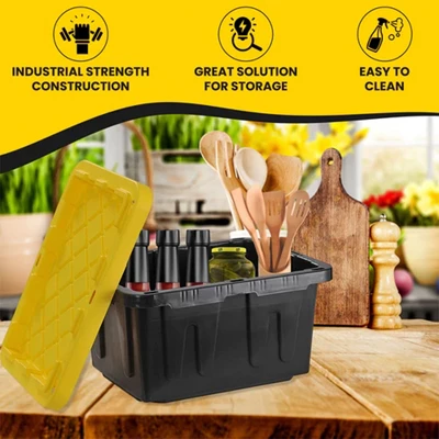 Juggernaut Storage Multipurpose 5 Gallon Lockable Plastic Storage Tote With Secure Snap Fitting Lid For Home Organization, Black/Yellow (Set Of 2) 6 Juggernaut Storage Multipurpose 5 Gallon Lockable Plastic Storage Tote With Secure Snap Fitting Lid For Home Organization, Black/Yellow (Set Of 2) - Image 4