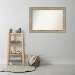 42" X 30" Non-Beveled Trellis Silver Wood Bathroom Wall Mirror - Amanti Art -Baxton Studio Store GUEST 71bffacc e930 48f8 a92d 9578aa41d64f