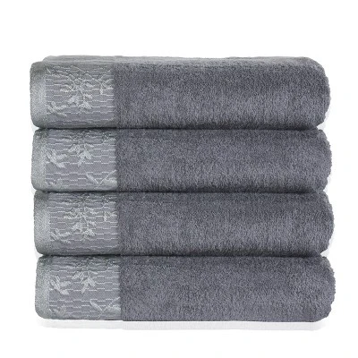 Classic Floral Embroidered Absorbent Cotton 4-Piece Bath Towel Set - Blue Nile Mills 6 Classic Floral Embroidered Absorbent Cotton 4-Piece Bath Towel Set - Blue Nile Mills - Image 4