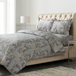 Katy Floral Printed Flannel Oversized Duvet Cover Set - Tribeca Living