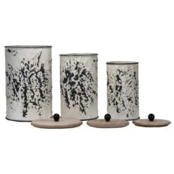 Set Of 3 Cream And Gray Floral Metal Decorative Storage Canisters - Foreside Home & Garden -Baxton Studio Store GUEST 738af412 29a2 422b 86f9 6c4bca870979