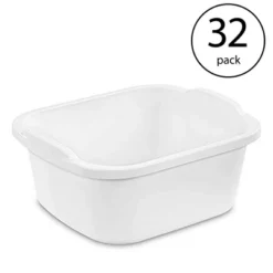 Sterilite 06478008 Durable Heavy-Duty Reinforced Multipurpose Plastic 12 Quart Kitchen Dishpan With Molded Handles, White (32 Pack)