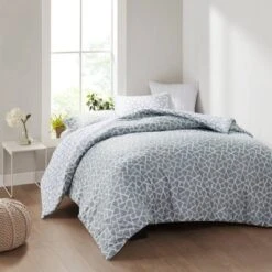 Soho Geo Reversible Duvet Cover Set Gray/White - N Natori -Baxton Studio Store GUEST 75575fb3 af2d 4dfd 9eb0 a85a818ec4ae
