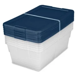 Sterilite Stackable 6 Quart Clear Home Storage Box With Handles And Blue Lid For Efficient, Space Saving Household Storage And Organization (30 Pack) -Baxton Studio Store GUEST 75c7574e 8fb3 45ba b73c 3361e4d05e21