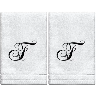 Creative Scents Set Of 2 White Fingertip Monogrammed Towels, Black Embroidered 14 Creative Scents Set Of 2 White Fingertip Monogrammed Towels, Black Embroidered - Image 12