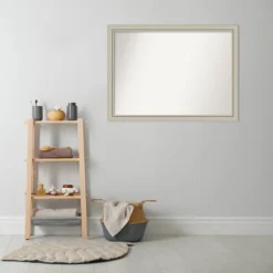 42" X 31" Non-Beveled Romano Silver Narrow Wood Bathroom Wall Mirror - Amanti Art -Baxton Studio Store GUEST 7e50d558 57d0 479f bfdc 1ed828763e4f