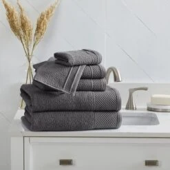 Market & Place Cotton Quick Dry Textured 6-Piece Bath Towel Set 15 Market & Place Cotton Quick Dry Textured 6-Piece Bath Towel Set -Baxton Studio Store GUEST 7f42e070 93bf 46f6 b936 b51b3c820394
