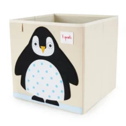 3 Sprouts 13 Inch Square Kids Foldable Fabric Arctic Penguin And Orange Tiger Storage Cube Soft Toy Bins
