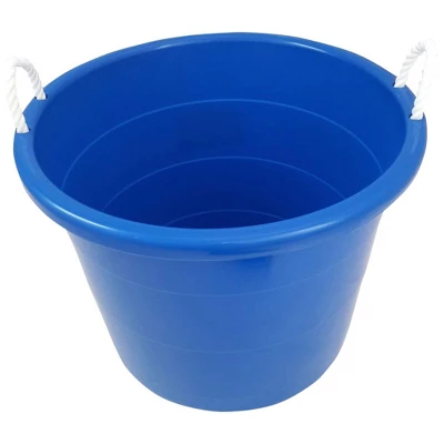 Homz Multipurpose 18 Gallon Plastic Open-Top Storage Round Utility Tub With Rope Handles For Indoor Or Outdoor Home Organization, Blue (3 Pack) 4 Homz Multipurpose 18 Gallon Plastic Open-Top Storage Round Utility Tub With Rope Handles For Indoor Or Outdoor Home Organization, Blue (3 Pack) - Image 2