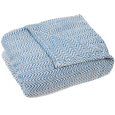 Chevron Cotton Blanket (Full/Queen) Blue - Yorkshire Home 4 Chevron Cotton Blanket (Full/Queen) Blue - Yorkshire Home - Image 2