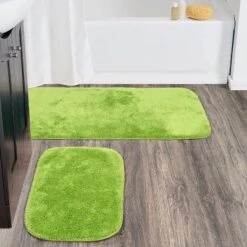 2pc Traditional Nylon Washable Bathroom Rug Set Lime - Garland Rug