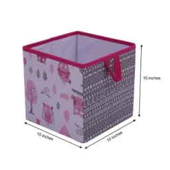 Bacati - Owls Pink/Gray Girls Cotton Storage Box Small -Baxton Studio Store GUEST 8a715ff2 c89c 454b a35f 705357150f11