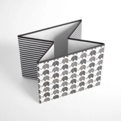 Bacati - Elephants White/Gray Fabric Storage Box/Tote Large