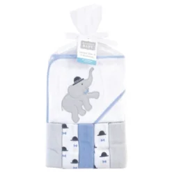 Hudson Baby Infant Boy Hooded Towel And Five Washcloths, Handsome Elephant, One Size