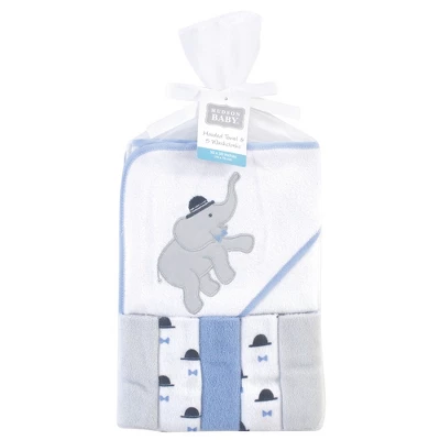 Hudson Baby Infant Boy Hooded Towel And Five Washcloths, Handsome Elephant, One Size 3 Hudson Baby Infant Boy Hooded Towel And Five Washcloths, Handsome Elephant, One Size