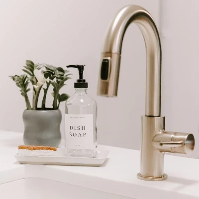 Sweet Water Decor Clear Glass White Text Label Dish Soap Dispenser - 16oz 3 Sweet Water Decor Clear Glass White Text Label Dish Soap Dispenser - 16oz