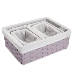 Juvale 5 Piece Set Woven Nesting Storage Baskets, Decorative Wicker Bins For Organizing, Lavender, 3 Sizes -Baxton Studio Store GUEST 8f96203f 99f5 495f bc81 ef6742cf582e