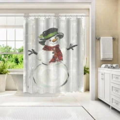 Americanflat 71" X 74" Shower Curtain, Holiday Snowman By PI Creative Art