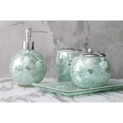WHOLE HOUSEWARES Bathroom Accessory Set, 4-Piece Decorative Glass, Turquoise -Baxton Studio Store GUEST 93261e95 3d44 40e7 b554 b8d0e8fc2a7c
