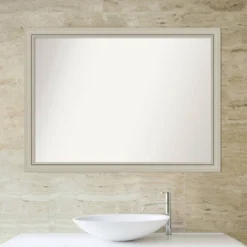 42" X 31" Non-Beveled Romano Silver Narrow Wood Bathroom Wall Mirror - Amanti Art -Baxton Studio Store GUEST 934b425e d8c6 4114 a2a6 6d61d394c2dc