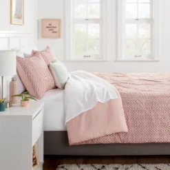 New Products 15 Strawberry Print Reversible Microfiber Comforter & Sheet Set Light Pink - Room Essentialsā¢