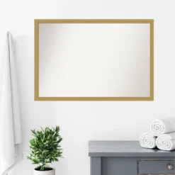 38" X 26" Non-Beveled Grace Narrow Bathroom Wall Mirror Brushed Gold - Amanti Art -Baxton Studio Store GUEST 93e77483 93b6 407f 8d57 d024304418cf