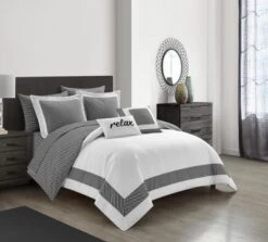 Chic Home Gibson Comforter Set Striped Hotel Collection Design Bed In A Bag Bedding - 9 Piece - Black