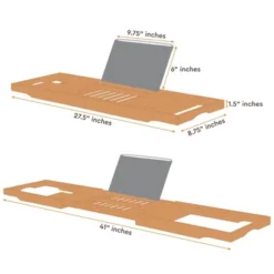 Bambusi Bathtub Caddy With Extendable Sides, Wine Glass Holder, Book Stand And Phone Tray, Natural -Baxton Studio Store GUEST 965bcd83 cda2 4db5 a47f 115e2b3311eb