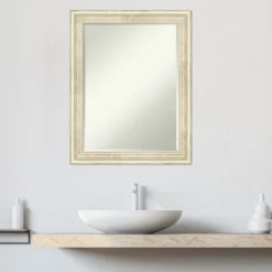 Amanti Art Country White Wash Petite Bevel Wood Bathroom Wall Mirror 28.5 X 22.5 In. -Baxton Studio Store GUEST 96f2b97b d908 4a10 829c b0d2d45915d6