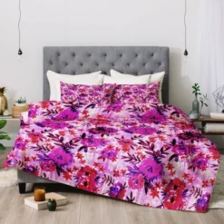 Queen/Full Schatzi Brown Marion Floral Comforter Set Bright Pink - Deny Designs
