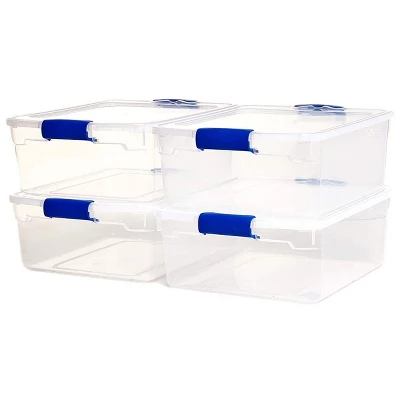 Homz 31 Quart Heavy Duty Clear Plastic Stackable Storage Containers, 4 Pack & 15.5 Quart Heavy Duty Clear Plastic Stackable Storage Containers, 4 Pack 4 Homz 31 Quart Heavy Duty Clear Plastic Stackable Storage Containers, 4 Pack & 15.5 Quart Heavy Duty Clear Plastic Stackable Storage Containers, 4 Pack - Image 2