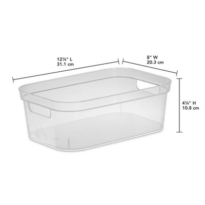 Sterilite 4.25x8x12.25 Inch Small Modern Storage Bin W/ Comfortable Carry Through Handles And Banded Rim For Household Organization, Clear (32 Pack) 4 Sterilite 4.25x8x12.25 Inch Small Modern Storage Bin W/ Comfortable Carry Through Handles And Banded Rim For Household Organization, Clear (32 Pack) - Image 2
