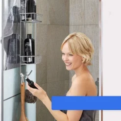 Bamodi 27" X 7" Stainless Steel Hanging Shower Caddy With 2 Towel Hooks - Silver