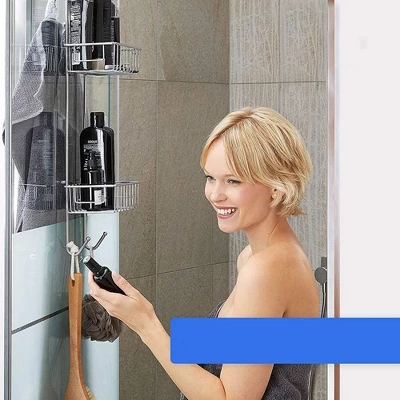 Bamodi 27" X 7" Stainless Steel Hanging Shower Caddy With 2 Towel Hooks - Silver 3 Bamodi 27" X 7" Stainless Steel Hanging Shower Caddy With 2 Towel Hooks - Silver