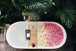 Bambusi Bathtub Caddy With Extendable Sides, Wine Glass Holder, Book Stand And Phone Tray, Natural -Baxton Studio Store GUEST 9b109efe 9325 49e3 adeb ca98e317ce6a