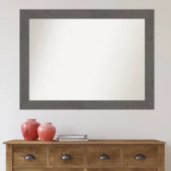 44" X 33" Non-Beveled Rustic Plank Gray Bathroom Wall Mirror - Amanti Art -Baxton Studio Store GUEST 9b23e4f2 b2fb 4b91 ada1 be14240e39de
