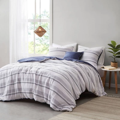 4pc Full/Queen Ansley Striped Organic Cotton Yarn Dyed Comforter Cover Set Indigo - Clean Spaces 3 4pc Full/Queen Ansley Striped Organic Cotton Yarn Dyed Comforter Cover Set Indigo - Clean Spaces