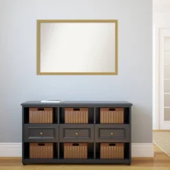 38" X 26" Non-Beveled Grace Narrow Bathroom Wall Mirror Brushed Gold - Amanti Art -Baxton Studio Store GUEST 9fb423ac 0eda 4a99 b3b1 4a5f3af3c0d5