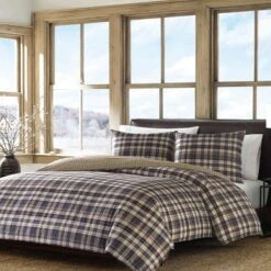 Port Gamble Plaid Comforter And Sham Set Navy - Eddie BauerĀ®