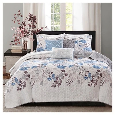 Willow Watercolor Floral Quilted Coverlet Set - 6pc 3 Willow Watercolor Floral Quilted Coverlet Set - 6pc